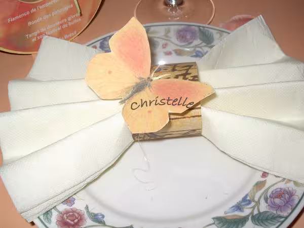 Rond de serviette sur le theme de la musique et papillons