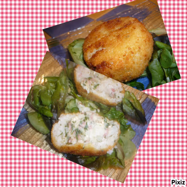 Arancini fromage de chevre mozzarella jambon et ciboulette