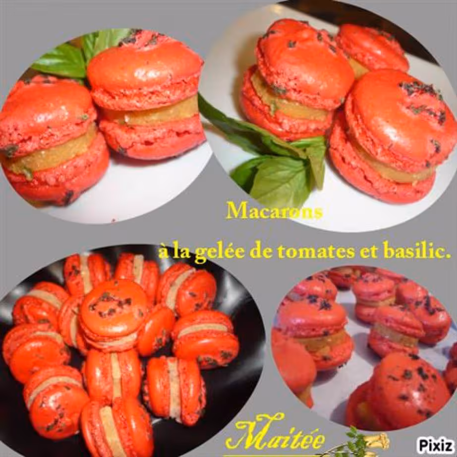 Macarons a la gelee de tomates et basilic