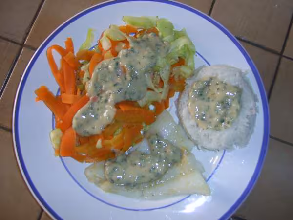 Cabillaud aux tagliatelles de legumes 2 sauce cresson 0001