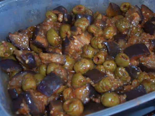 Salade aubergines plives micro ondes