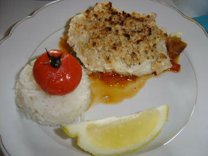 Pave de bar en croute de crumble au citron