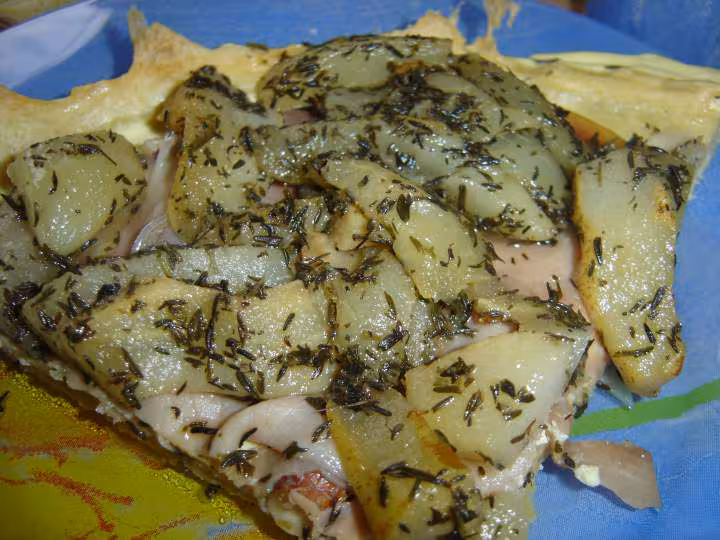 Tarte au jambon de parme et aux poires roties au thym