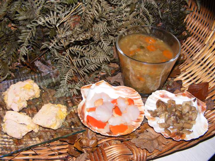 Coquilles st jacques aux cepes et foie gras a ma facon