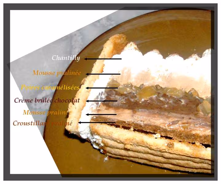 Buche choco praline poires caramelisees part