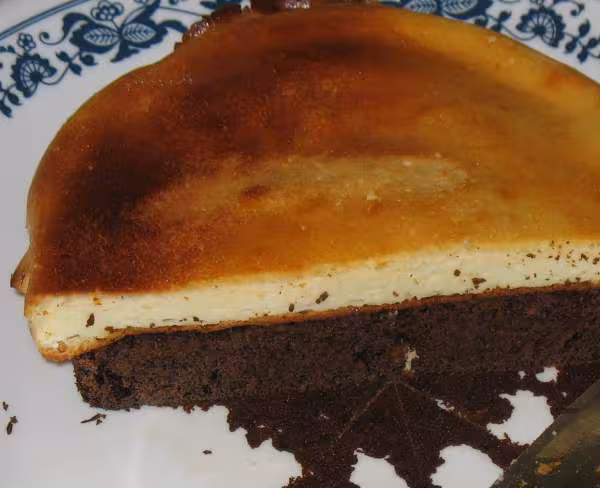 Cheesecake a la vanille sur fondant au chocolat
