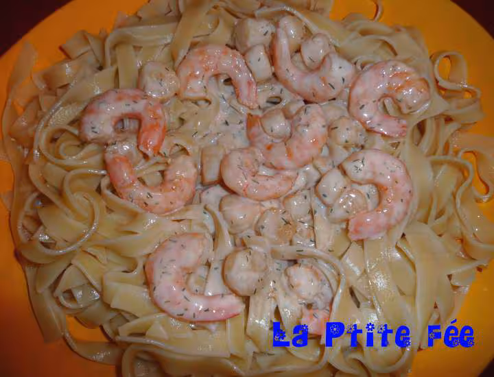 Pates sauce crevettes st jacques et citron ww