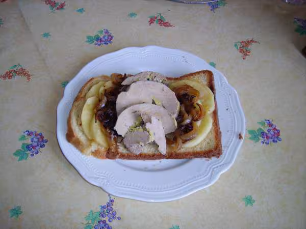 Foie gras oignon pomme sur brioche