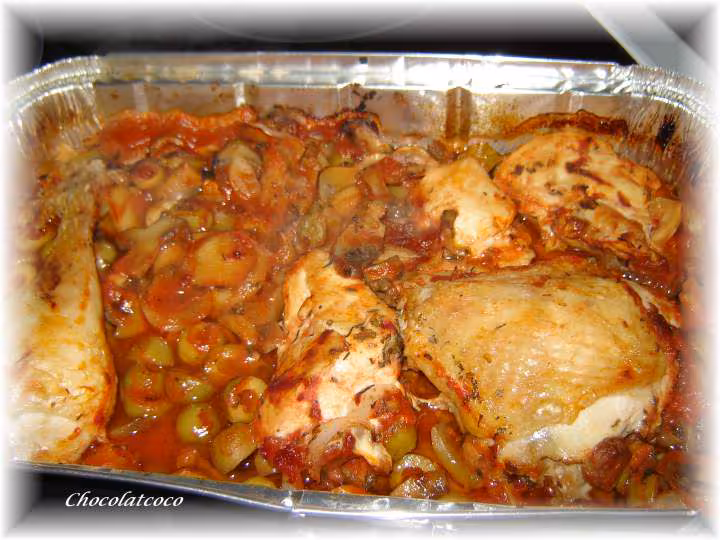 Poulet aux olives champignons au four