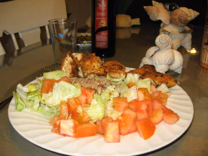Fletan salade et tomate lin moulu