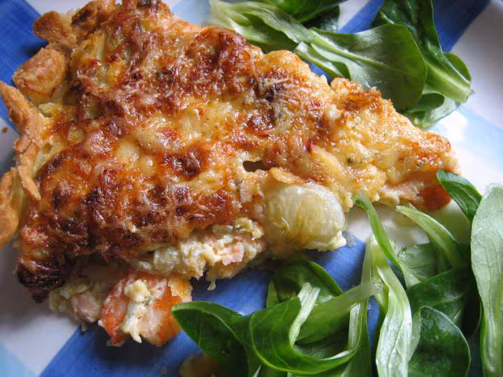 Tarte aux endives au miel et au saumon fume de lou2 au tm j ai mis de la truite fumee et des crevettes