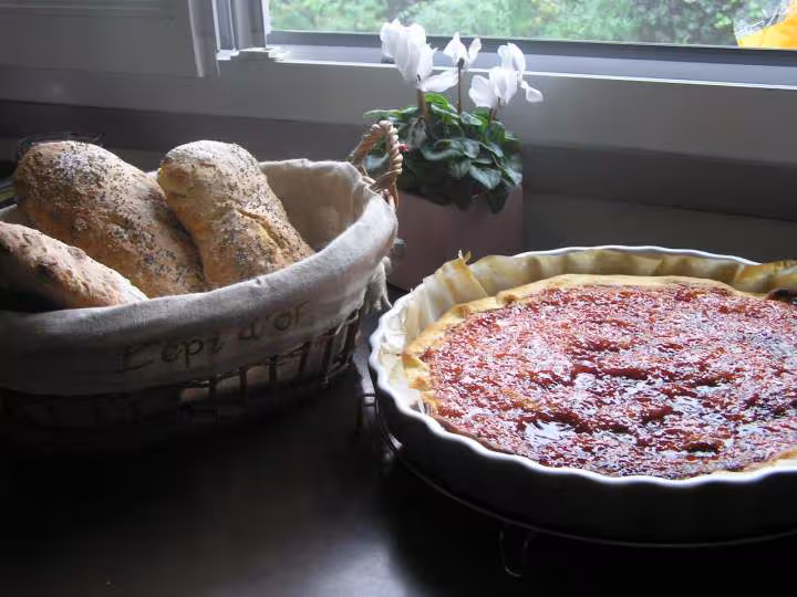 Tarte alsacienne et pains sans petrissage