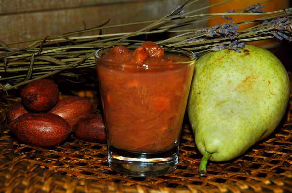 Confiture a la rhubarbe poire noix de pecan et raisins secs