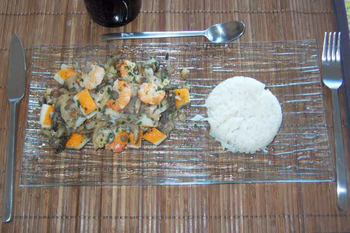 Poele surimi crevettes