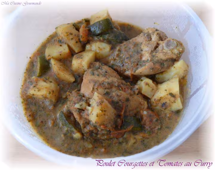 Poulet courgettes tomates et pdt au curry