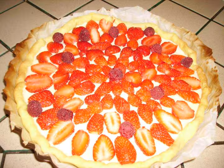 Tarte au chocolat blanc et aux fraises