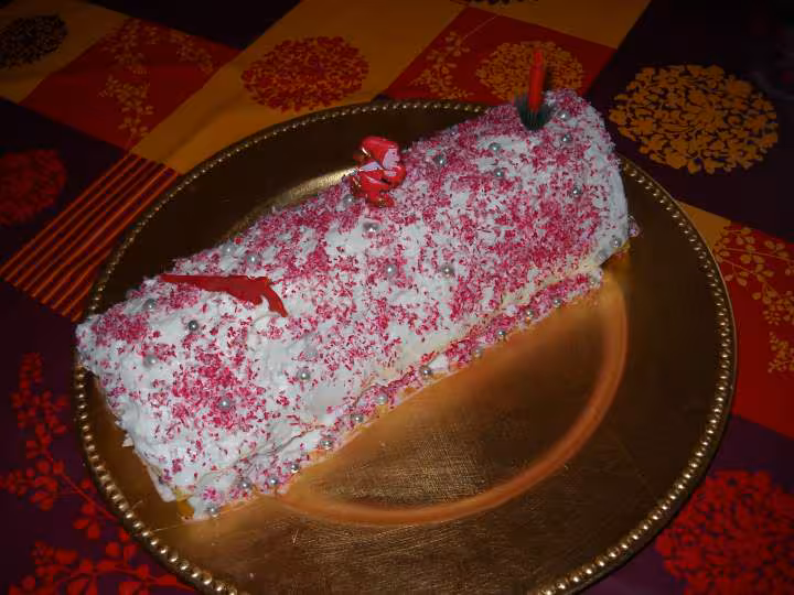 Buche facon tiramisu deco noix coco colorant rouge