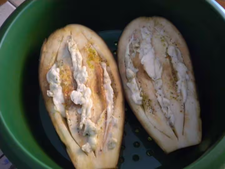 Aubergine vapeur au gorgonzola