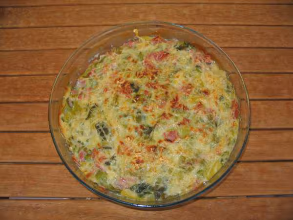 Gratin fondant aux poireaux et jambon