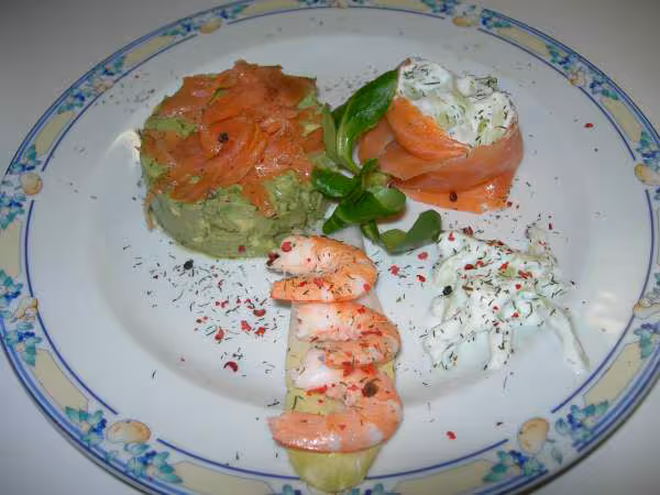 Assiette saumon avocat concombre