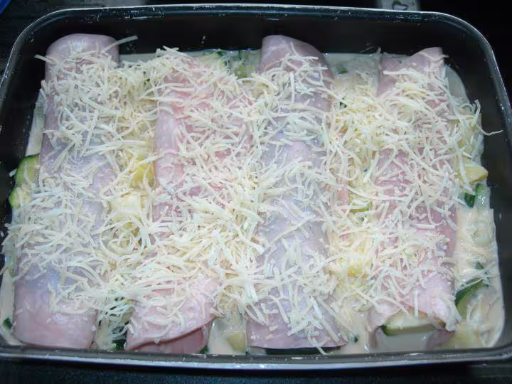 Gratin courgettes jambon avant cuisson