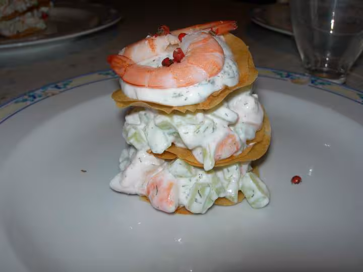 Mille feuille crevettes concombre