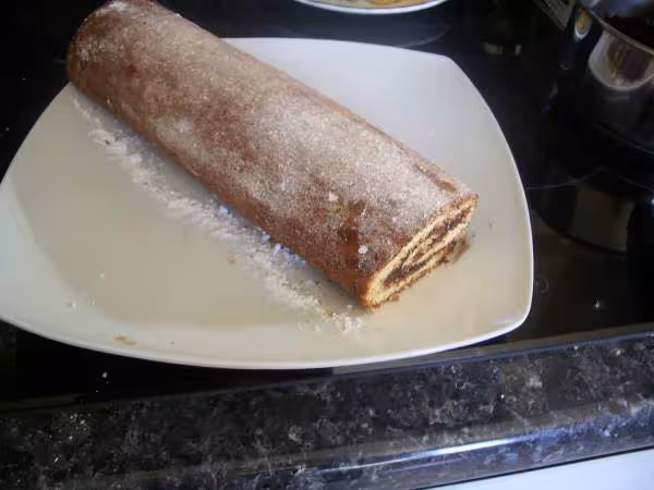 Gateau roule sauce chocolat