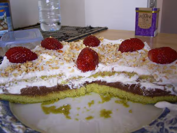 Gateau pistache et mousse chocolat