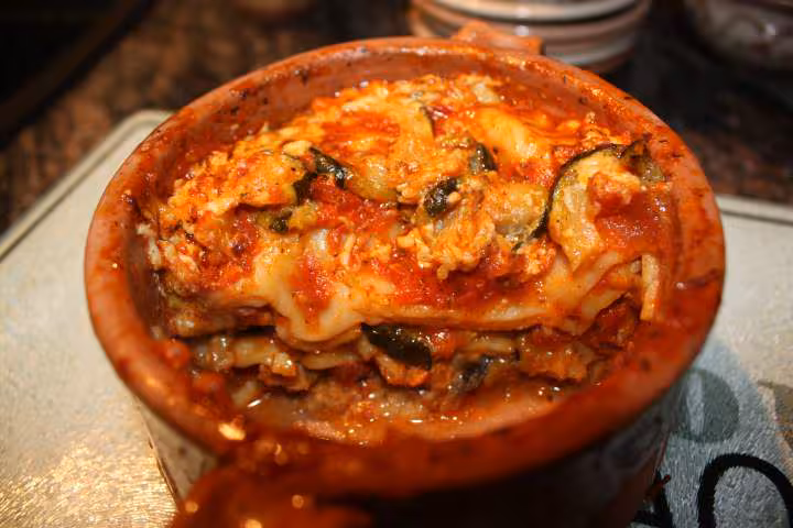 Lasagne aux aubergines en cours de degustation