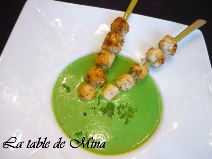 Creme de petits pois et noix saint jacques