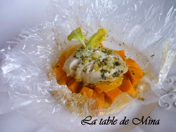Papillote de cabillaud gingembre agrumes et patate douce