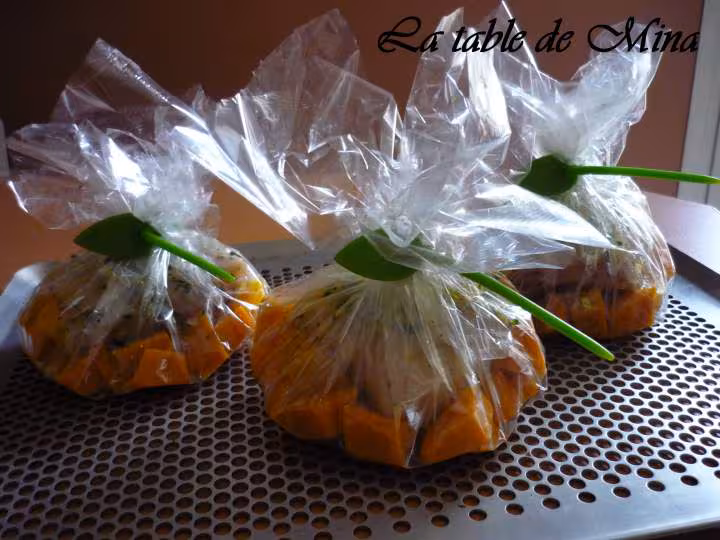 Papillote de cabillaud gingembre agrumes et patate douce