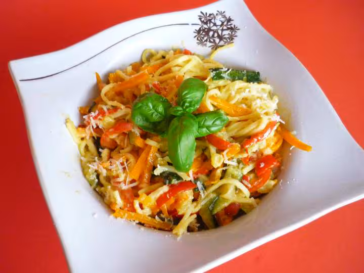 Pates fraiches a la carbonara de legumes