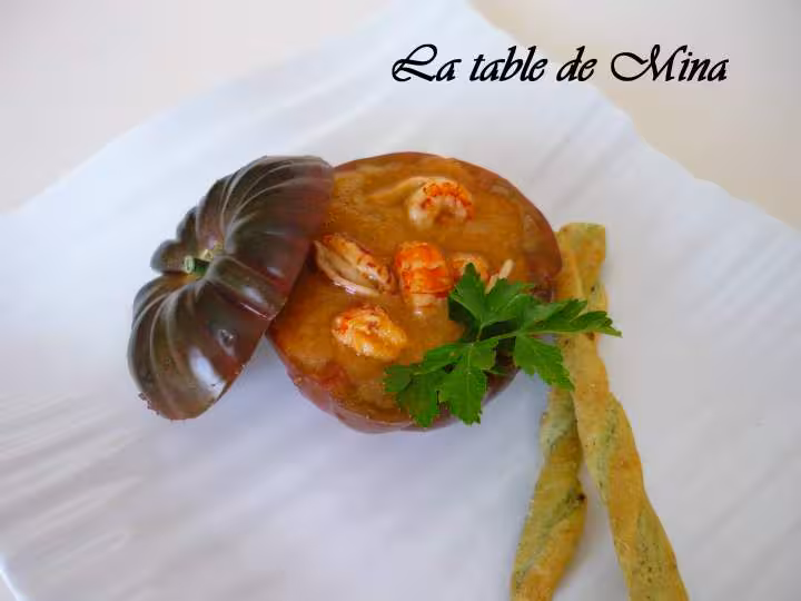 Soupe de tomates kumato aux ecrevisses