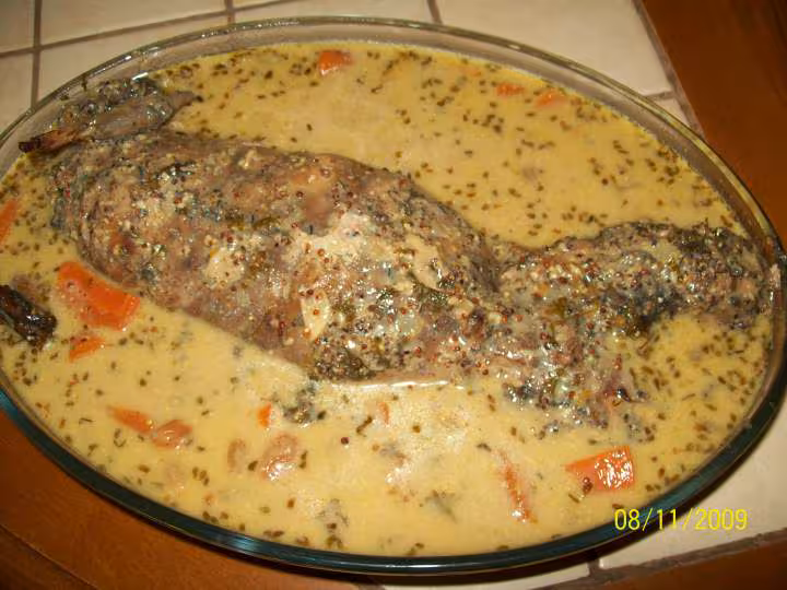 Lapin de garenne farci cuisson en cocotte sauce champagne