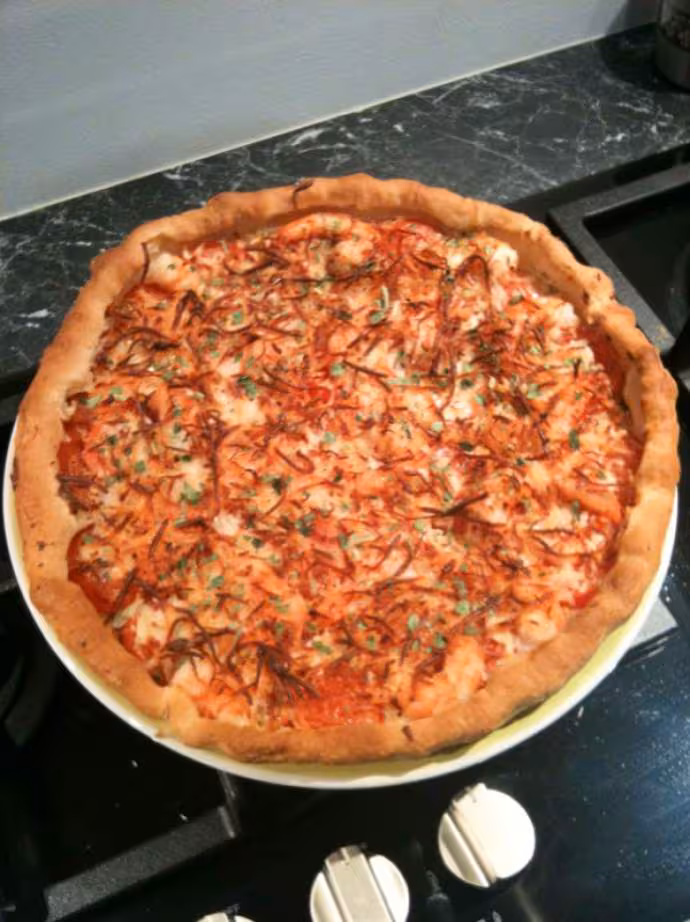Tarte legere a la tomate et aux scampis
