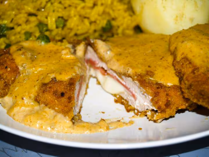 Cordon bleu avec riz et pdt