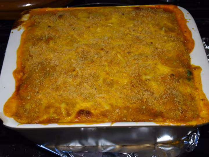 Gratin pates et legumes apres cuisson