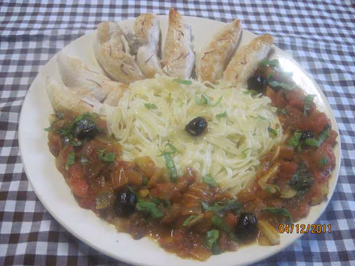 Aiguillettes de poulet a la sauce tomate basilic