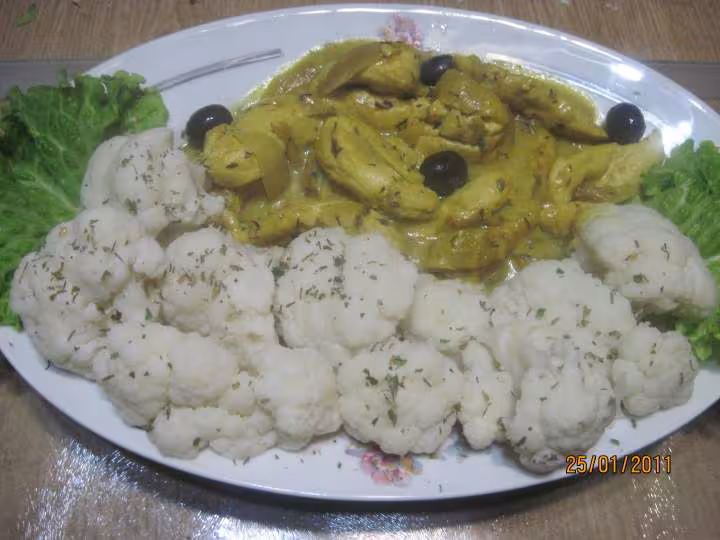 Aiguillettes de poulet au chou fleur sauce curry