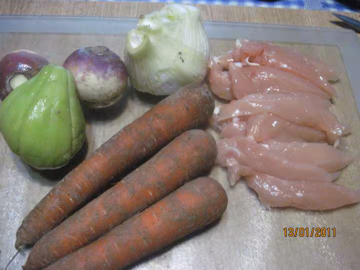 Aiguillettes de poulet aux legumes varies