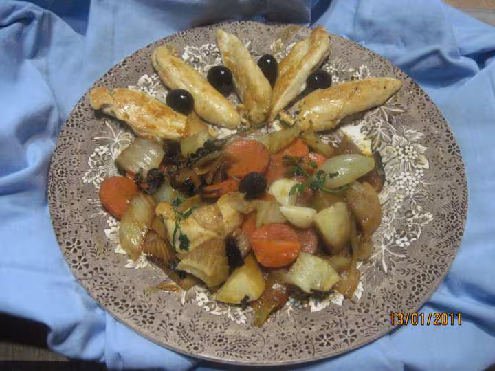 Aiguillettes de poulet aux legumes varies
