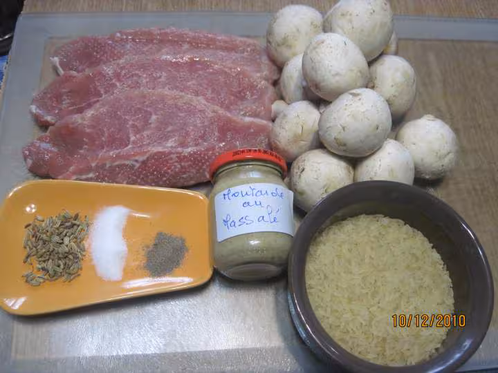 Baguettes d escalopes de porc champignons amp riz