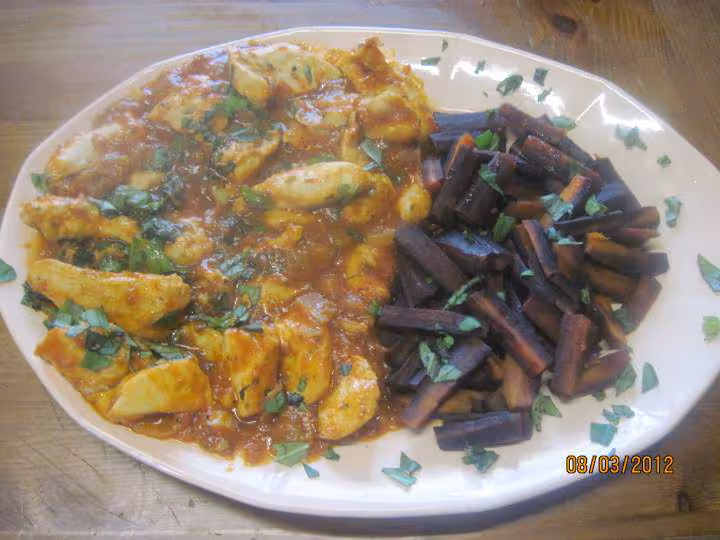 Blancs de poulet au carottes violettes