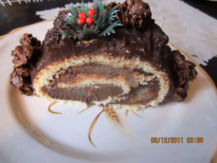 Buche de noel a la creme ganache aux poires