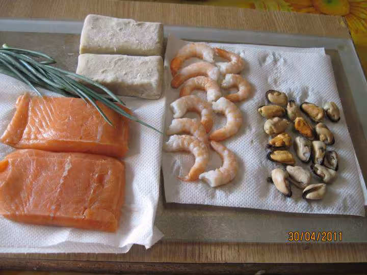 Carres de saumon et crustaces