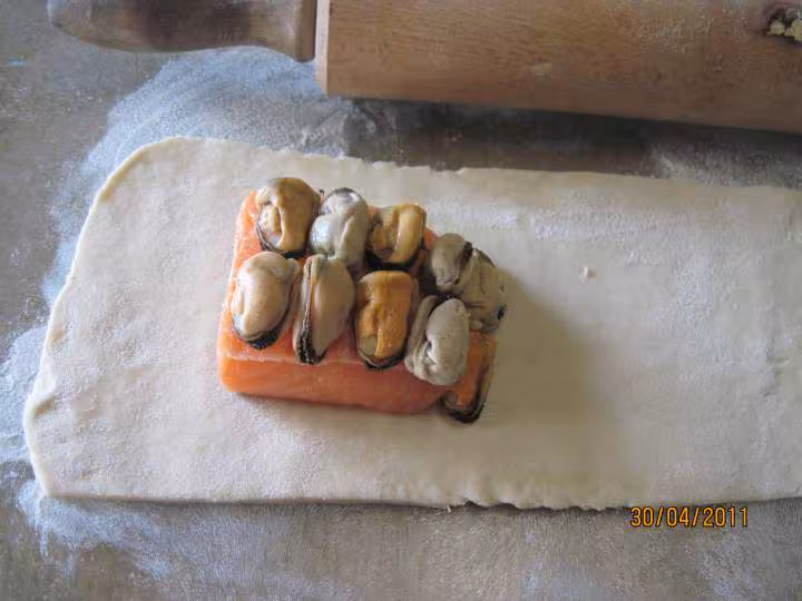 Carres de saumon et crustaces