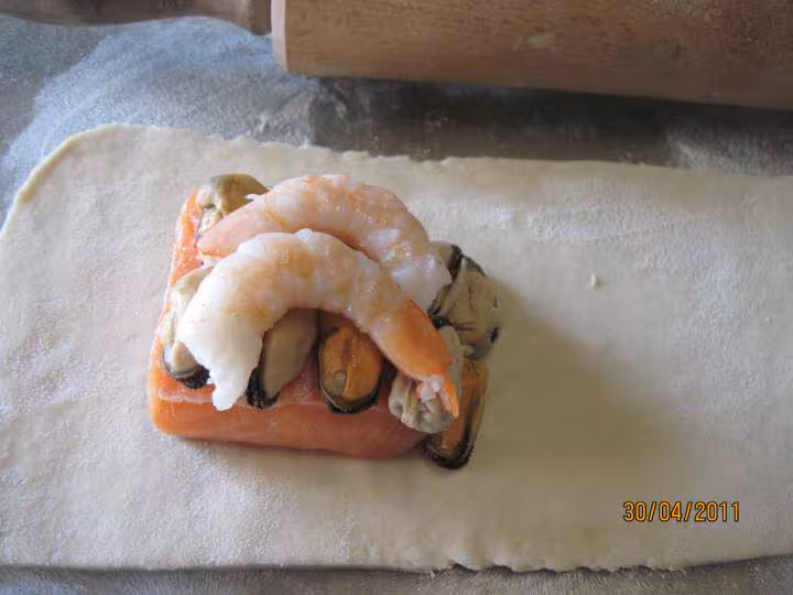 Carres de saumon et crustaces