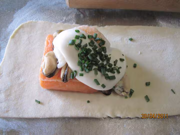 Carres de saumon et crustaces