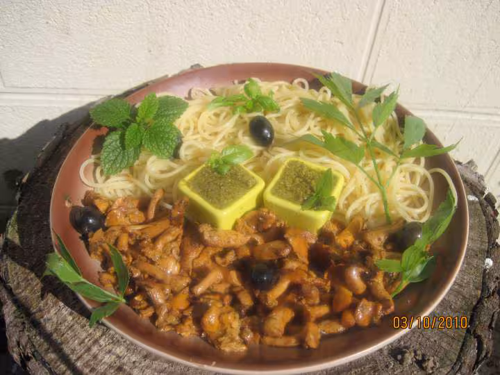 Champignons girofle au spaghettis aux pesto